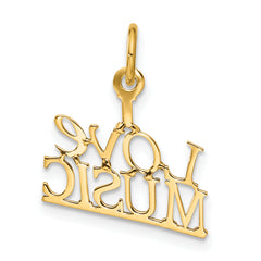 14K Gold I LOVE MUSIC Charm with Polished Finish Elegant, Themed Design