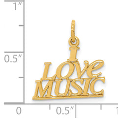 14K Gold I LOVE MUSIC Charm with Polished Finish Elegant, Themed Design