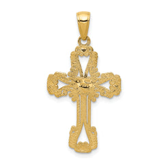 14K Gold Beaded Cross with Heart Pendant Polished, Solid, Elegant Design