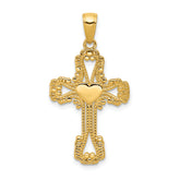 14K Beaded Cross with Heart Pendant