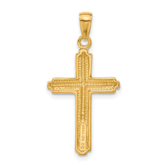 14K Gold Cross Pendant with Striped Border Elegant Solid Design