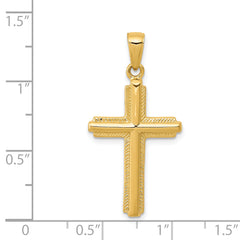 14K Gold Cross Pendant with Striped Border Elegant Solid Design