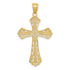14K Gold Rhodium Plated Diamond-Cut Cross Pendant Elegant Solid Design