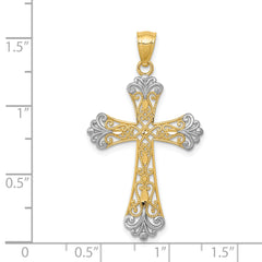 14K Gold Rhodium Plated Diamond-Cut Cross Pendant Elegant Solid Design