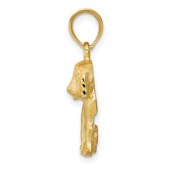 14K Gold Dog Charm with Brushed Finish and Diamond-Cut Details