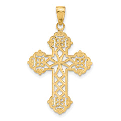 14K Gold Lacey Budded Cross Pendant Elegant Casted Design