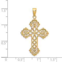 14K Gold Lacey Budded Cross Pendant Elegant Casted Design