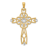 14K w/Rhodium Diamond-cut Beaded Trim Infinity Cross Pendant