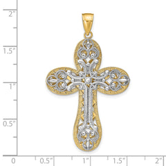 14K Two-Tone Gold Diamond-Cut Layered Cross Pendant Elegant Religious Charm