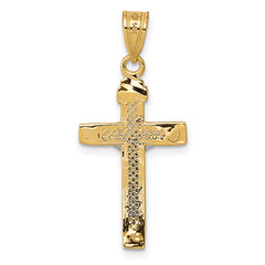 14K Two-Tone Gold Diamond-Cut Lattice Cross Crucifix Pendant Polished Finish