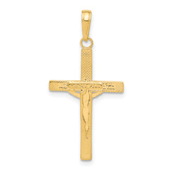 14K Gold Diamond-Cut Crucifix Pendant with Polished Fancy Tips