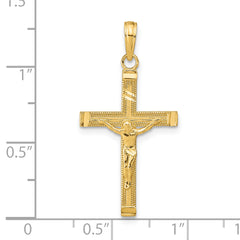 14K Gold Diamond-Cut Crucifix Pendant with Polished Fancy Tips