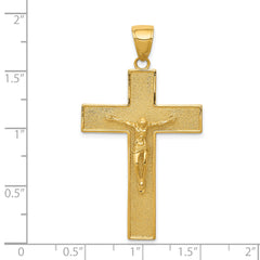 14K Gold Textured Crucifix Pendant with Polished Finish Elegant Design