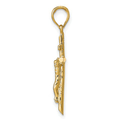 14K Gold Stick Style Crucifix Pendant with Polished Finish, Solid Cast