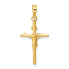 14K Gold Stick Style Crucifix Pendant with Polished Finish, Solid Cast
