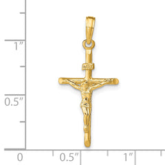 14K Gold Stick Style Crucifix Pendant with Polished Finish, Solid Cast