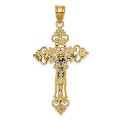 14K Two-Tone Gold Inri Crucifix Pendant with Lacy Edge 43mm Elegant Design