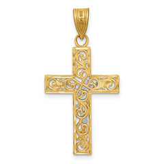 14K Two-Tone Gold Crucifix Pendant with Filigree Detailing Classic & Elegant Style