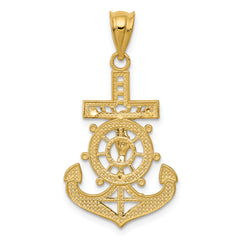 14K Gold Mariners Cross Pendant with Rhodium Diamond-Cut Detailing  30mm