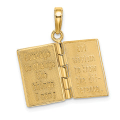 14K Gold 3D Serenity Prayer Book Pendant with Moveable Pages