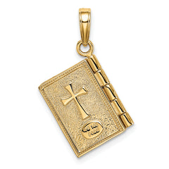 14K Gold 3D Serenity Prayer Book Pendant with Moveable Pages