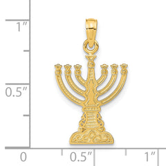 14K Gold Menorah Pendant with Polished Finish and Textured Details