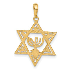14K Gold Star of David Menorah Pendant âââ‰â¬Â Polished, Textured, Solid Design