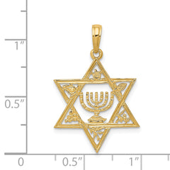 14K Gold Star of David Menorah Pendant âââ‰â¬Â Polished, Textured, Solid Design