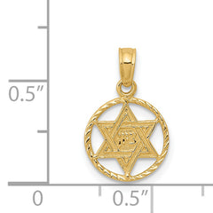 14K Gold Star of David Pendant in Circle Frame Elegant, Solid Design