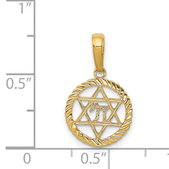 14K Gold Star of David and Chai Pendant in Solid Cast Design.