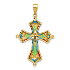 14K Yellow Gold Multi-Color Enamel Cross Pendant, 40mm Solid Cast
