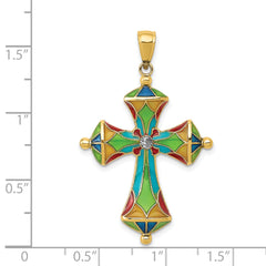 14K Yellow Gold Multi-Color Enamel Cross Pendant, 40mm Solid Cast