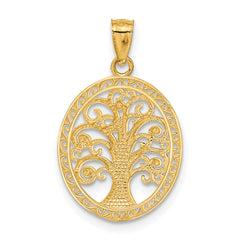 14K Gold Tree of Life Pendant with Rhodium Accents Polished, Elegant Design