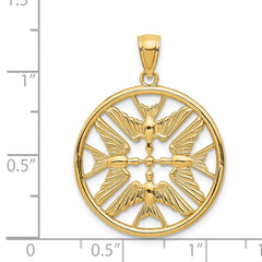 14K Yellow Gold Polished Doves Circle Pendant Elegant Cast Design