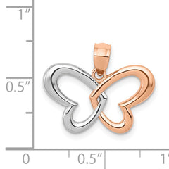 14K Rose Gold and Rhodium Butterfly Pendant with Polished Finish