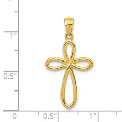 14K Yellow Gold Ribbon Cross Pendant with Solid Cast Design 23mm