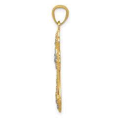 14K Gold Rhodium-Plated Diamond-Cut Cross Pendant Elegant Solid Design