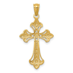 14K Gold Rhodium-Plated Diamond-Cut Cross Pendant Elegant Solid Design
