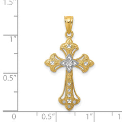 14K Gold Rhodium-Plated Diamond-Cut Cross Pendant Elegant Solid Design