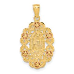14K Two-Tone Gold Guadalupe Pendant with White Rhodium Polished Finish