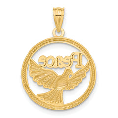 14K Gold Peace Dove Pendant with Polished Rhodium Accents Elegant Design