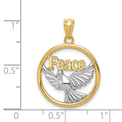14K Gold Peace Dove Pendant with Polished Rhodium Accents Elegant Design