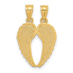 14K Yellow Gold Diamond-Cut Break Apart Wings Pendant for Unisex Elegance