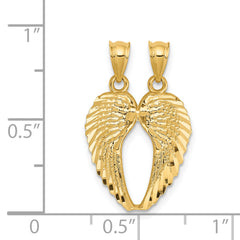 14K Yellow Gold Diamond-Cut Break Apart Wings Pendant for Unisex Elegance