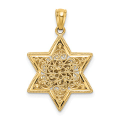 14K Two-Tone Gold Star of David Pendant with Textured Back Solid and Elegant
