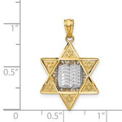 14K Two-Tone Gold Star of David Pendant with Textured Back Solid and Elegant