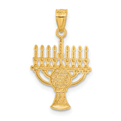 14K Gold Menorah Pendant with White Rhodium Accents Polished Finish