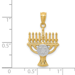 14K Gold Menorah Pendant with White Rhodium Accents Polished Finish