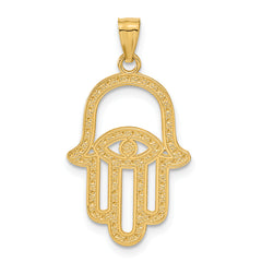 14K Gold Hamsa Pendant with Rhodium Accents, Polished & Brushed Finish