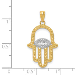 14K Gold Hamsa Pendant with Rhodium Accents, Polished & Brushed Finish